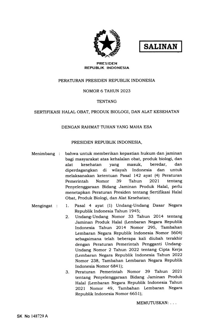 SALINAN Perpres Nomor 6 Tahun 2023