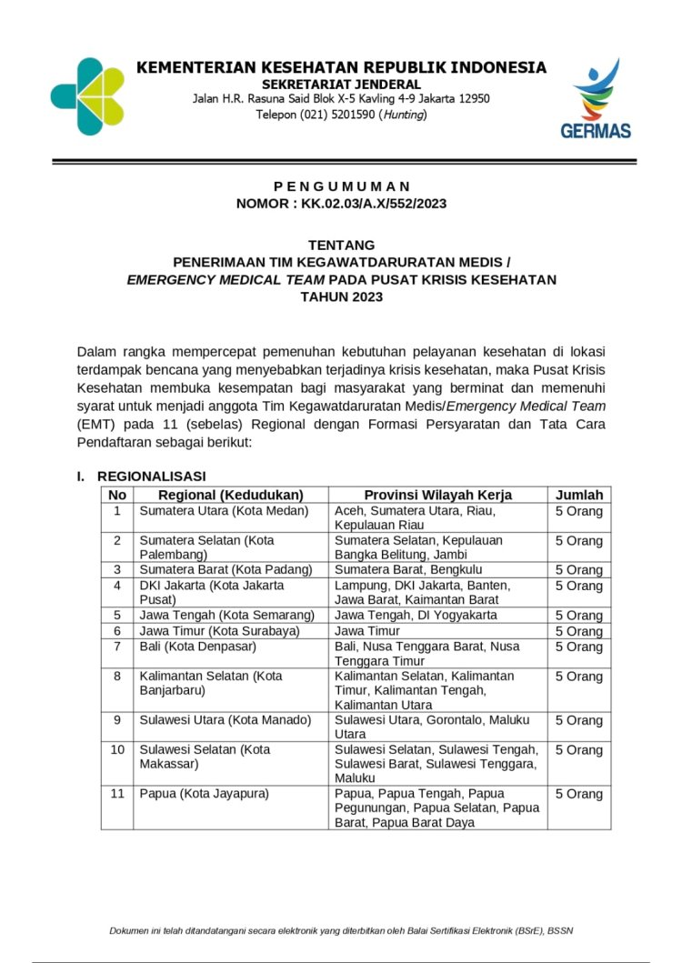 Pengumuman Seleksi EMT