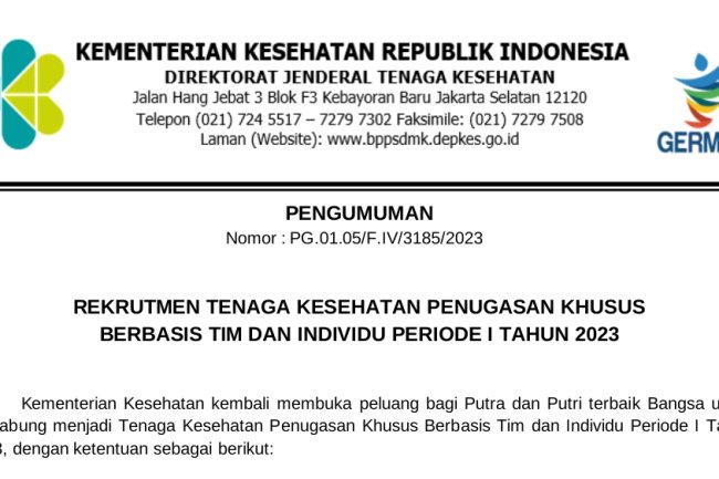 REKRUTMEN TENAGA KESEHATAN KEMENKES MEI 2023