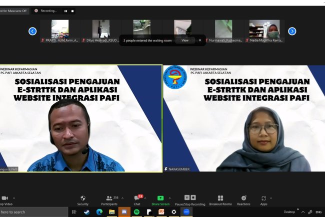 WEBINAR PAFI PC JAKARTA SELATAN SOSIALISASI PENGAJUAN E-STRTTK DAN APLIKASI WEBSITE INTEGRASI PAFI