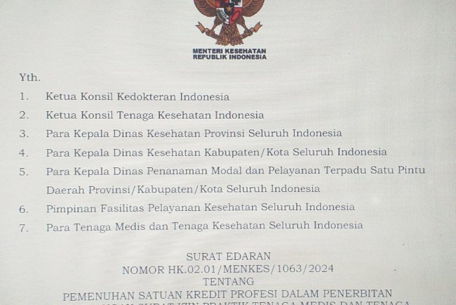 SURAT EDARAN TENTANG PEMENUHAN SKP DALAM PENERBITAN PERPANJANGAN SIP TENAGA MEDIS DAN TENAGA KESEHATAN