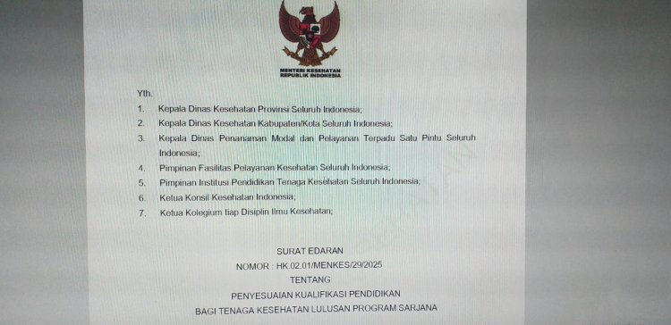 Permenkes Nomor HK.02.01/Menkes/29/2025 , "Penyesuaian Kualifikasi Pendidikan Bagi Tenaga Kesehatan Lulusan Program Sarjana"