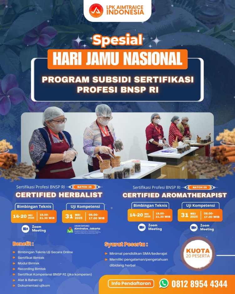 BIMTEK Sertifikasi Herbalist Badan Nasional Sertifikasi Profesi (BNSP)